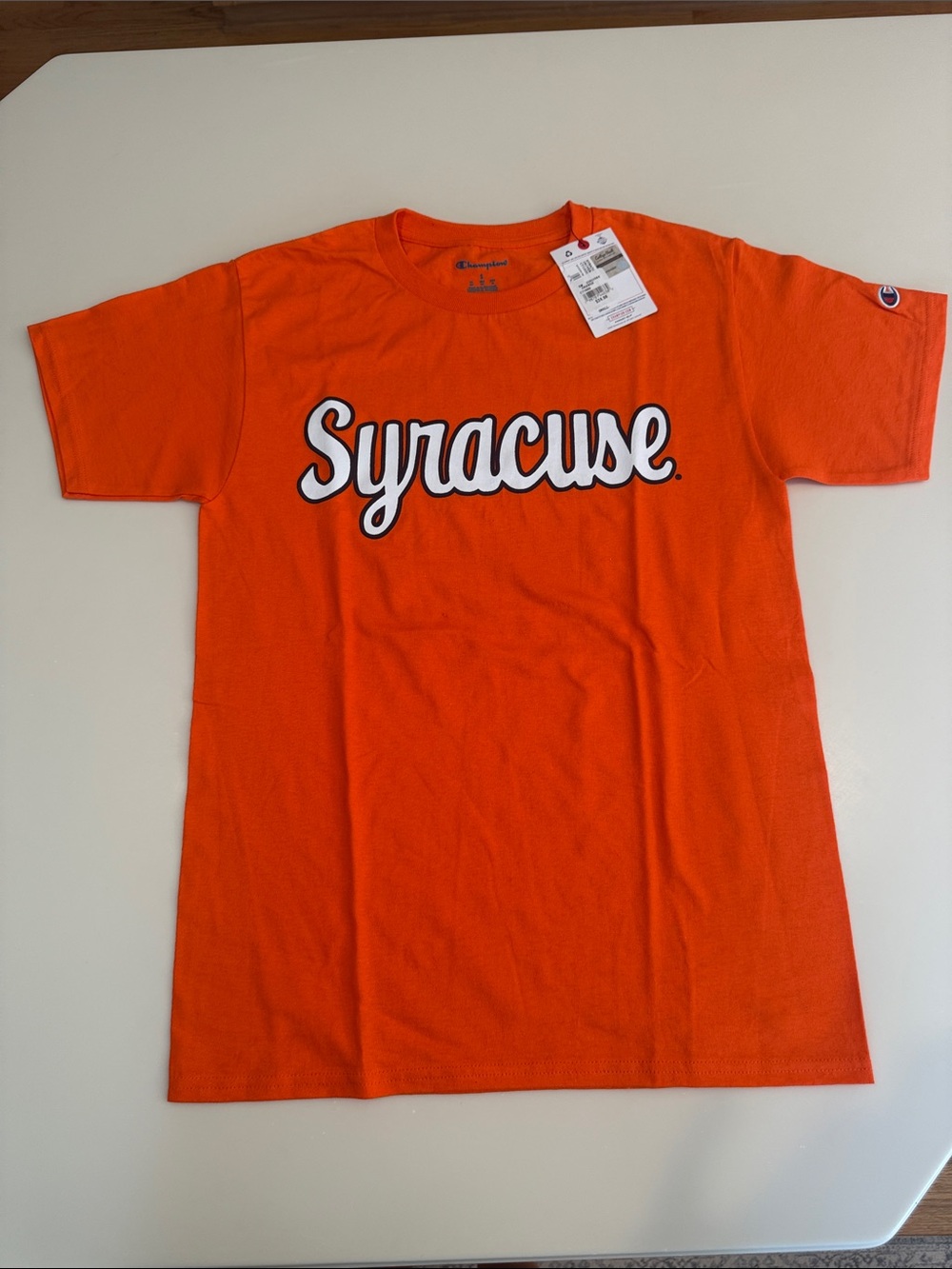 Champion Syracuse Script Tee in Orange with White and Black Logo